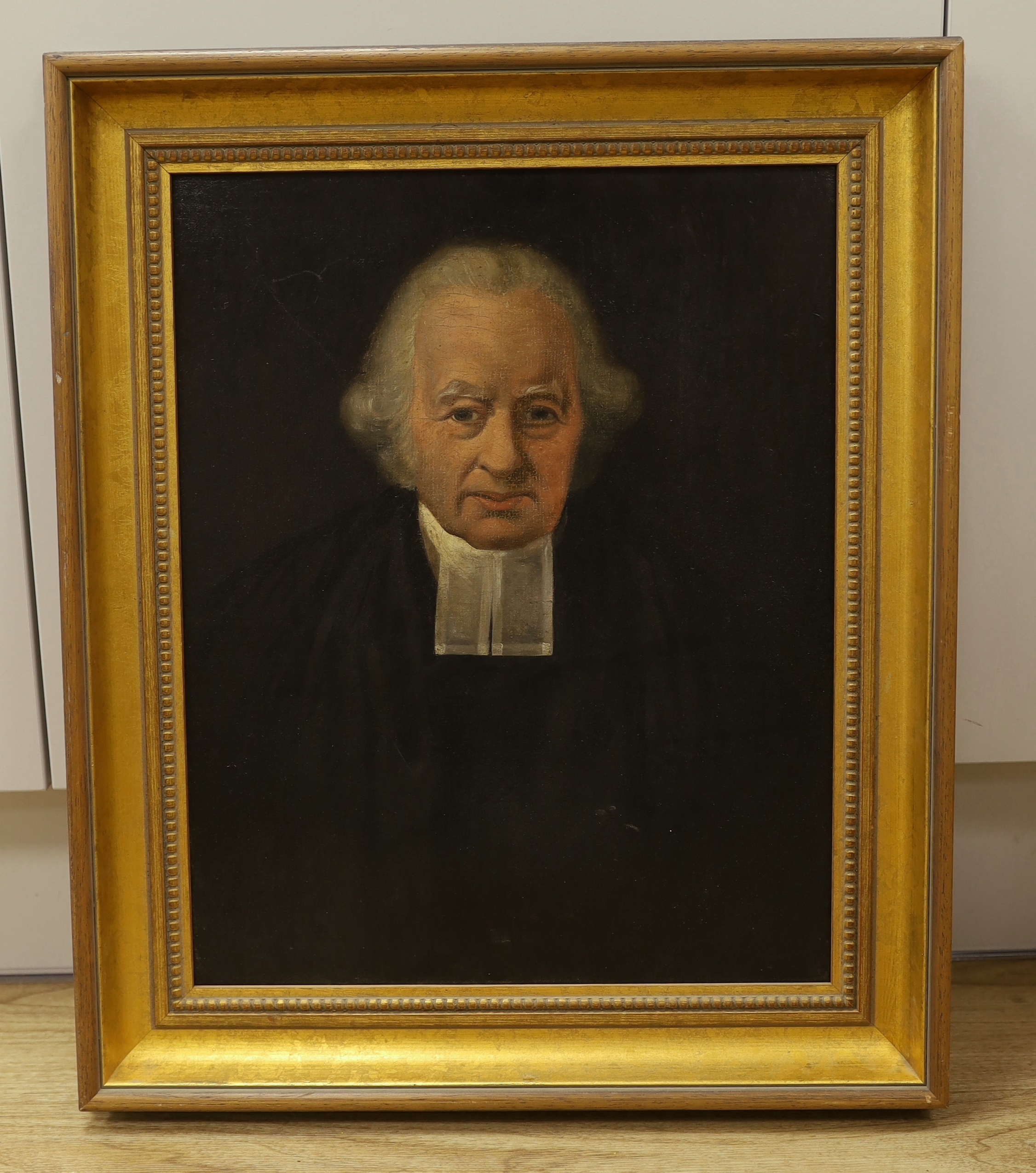 19th century English School, oil on canvas, Portrait of a clergyman, 43 x 34cm